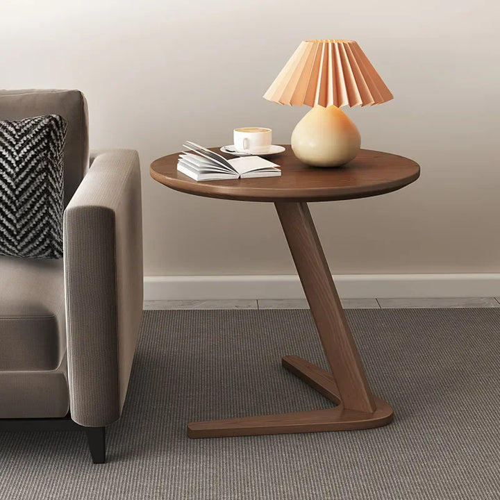 Solid Oak Side Table with Triangle Base